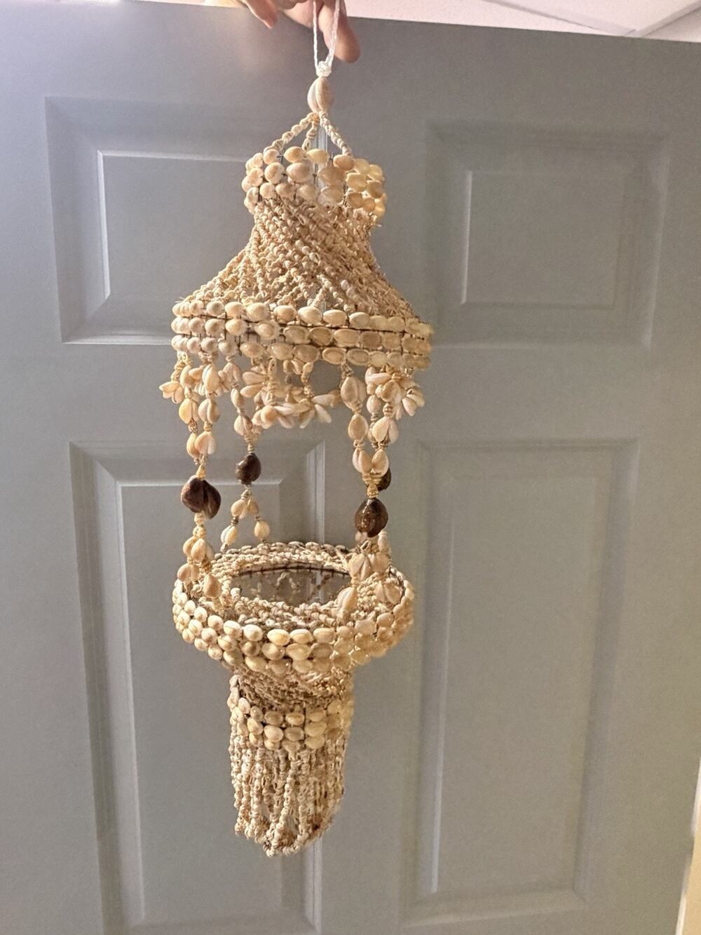Vintage Seashell Hanging 30" Chandelier Boho Beach Cowrie Shell Plant Hanger